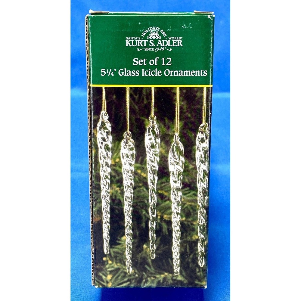 Kurt Adler Glass Icicle Ornament Set 12 Clear Twisted‎ Crystal Style New!!